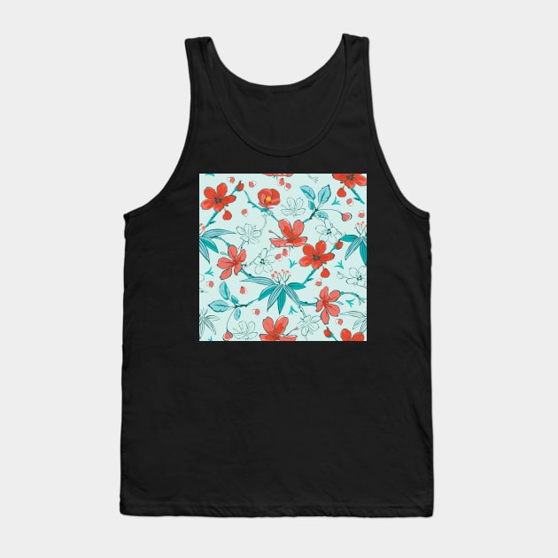 Japanese Cherry Blossom Floral Pattern Botanical Tank Top by Studio Hues